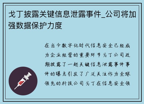 戈丁披露关键信息泄露事件_公司将加强数据保护力度