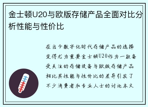 金士顿U20与欧版存储产品全面对比分析性能与性价比