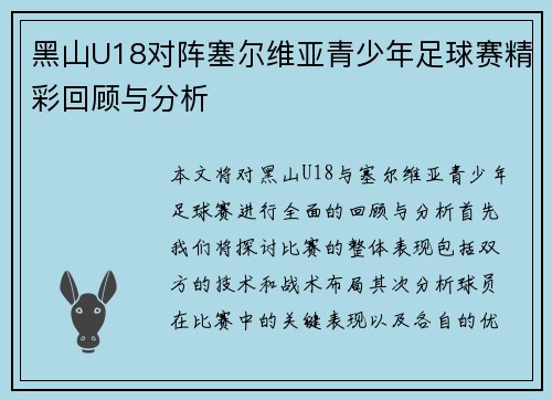 黑山U18对阵塞尔维亚青少年足球赛精彩回顾与分析
