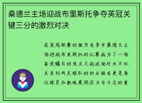 桑德兰主场迎战布里斯托争夺英冠关键三分的激烈对决